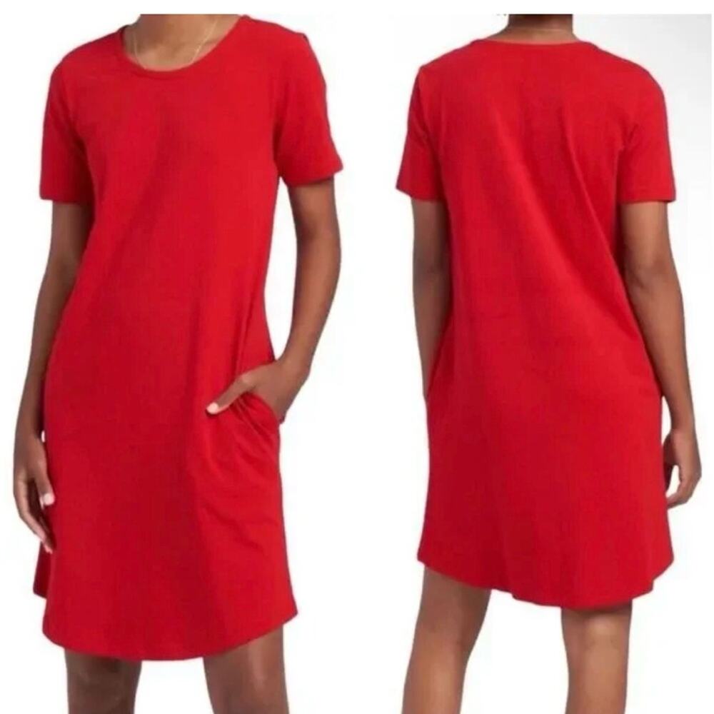 Universal Standard Red T-Shirt Dress Cotton Casual Minimalist Pocket Dress Sz M